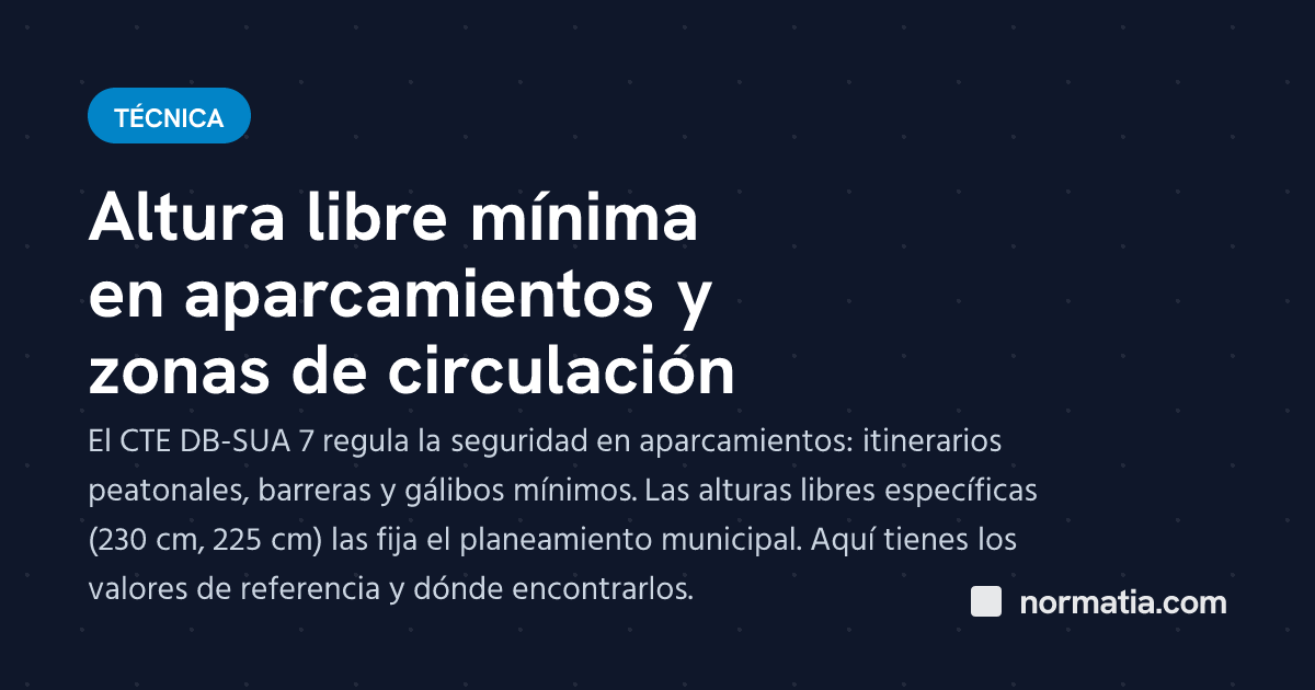 Altura libre mínima en aparcamientos y zonas de circulación