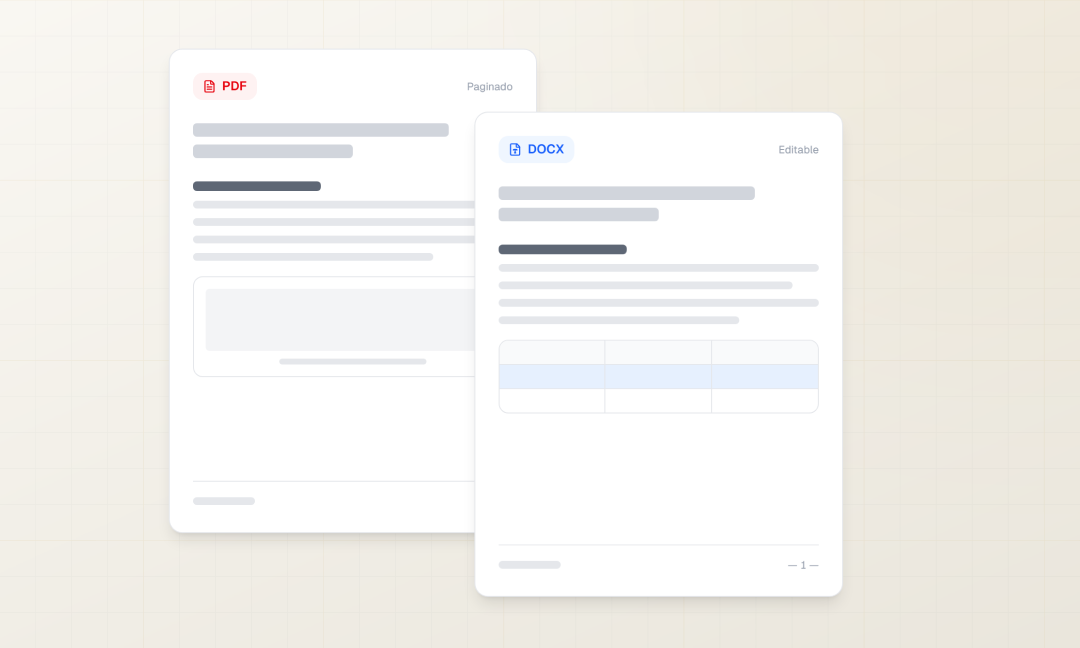 Un mismo informe en sus dos formatos: el PDF paginado y el documento Word editable con su tabla.